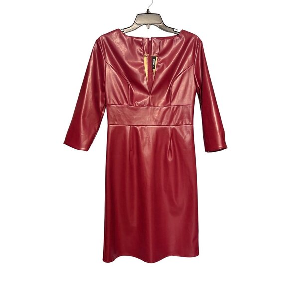 Stylewe Burgundy Faux Leather Dress 3/4 Sleeves Back Zipper Closure Women Small - Picture 2 of 11